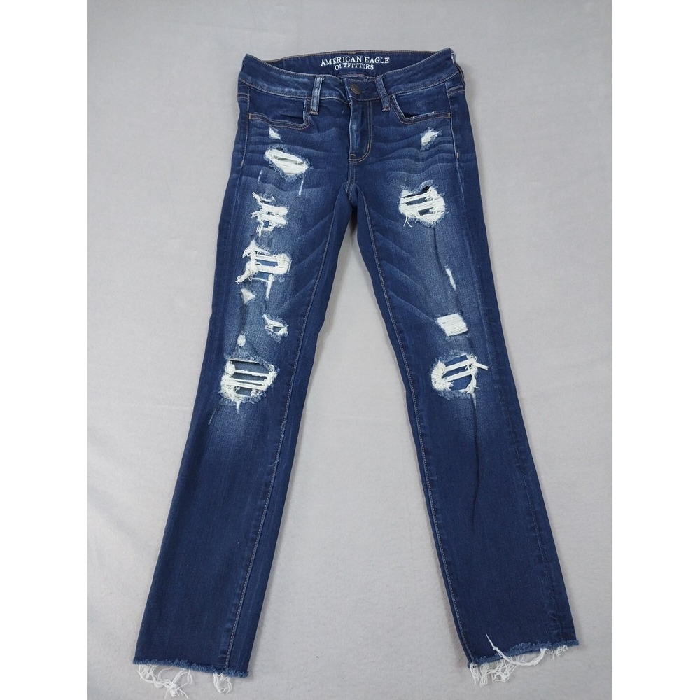 American Eagle Outfitters Jeans Women size‎ 2 jegging Crop Blue Distressed 26x23